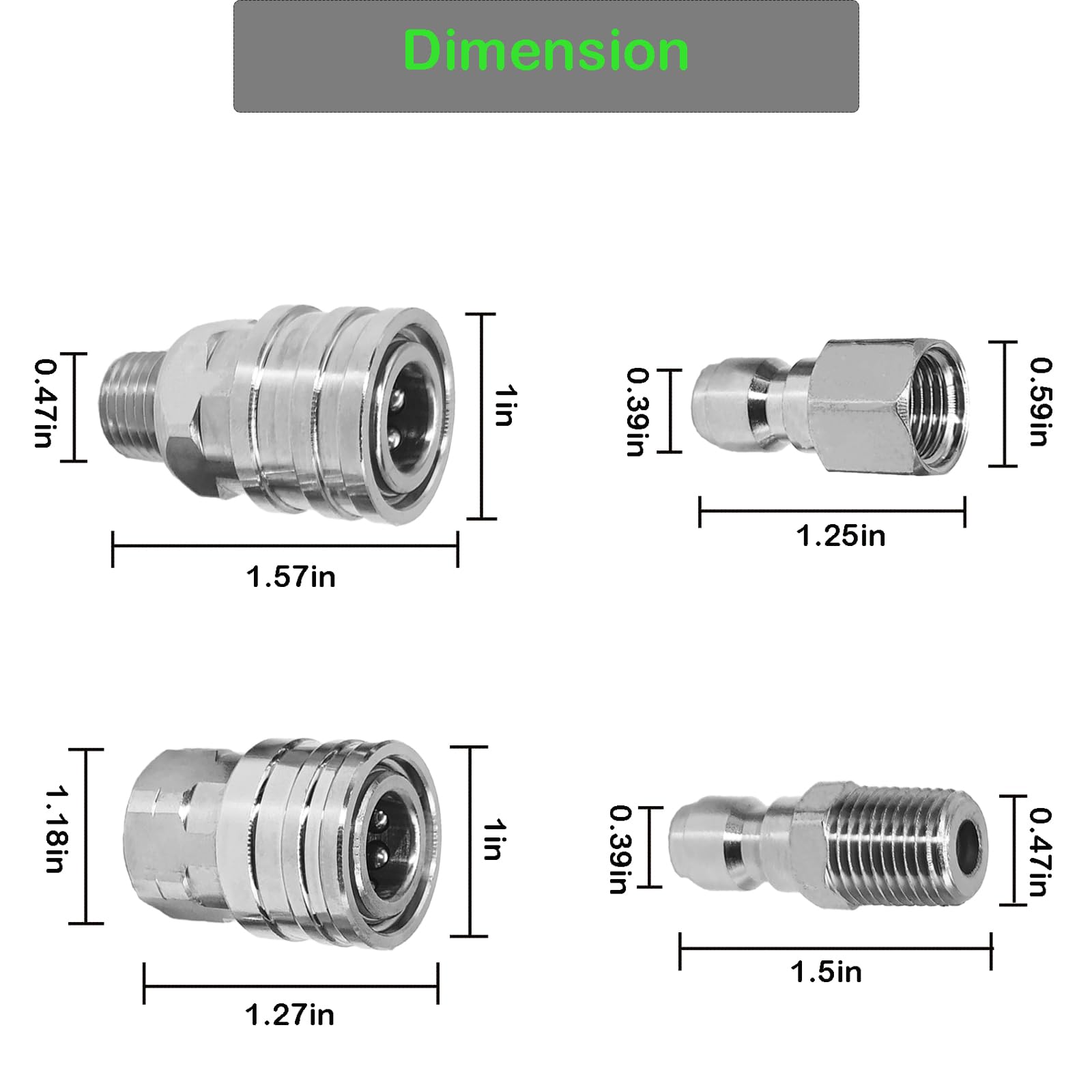 Juego de accesorios de lavado a presión de conexión rápida de 1/4 pulgadas, juego de adaptadores de lavadora a presión de acero inoxidable con NPT hembra y macho de 1/4 pulgadas