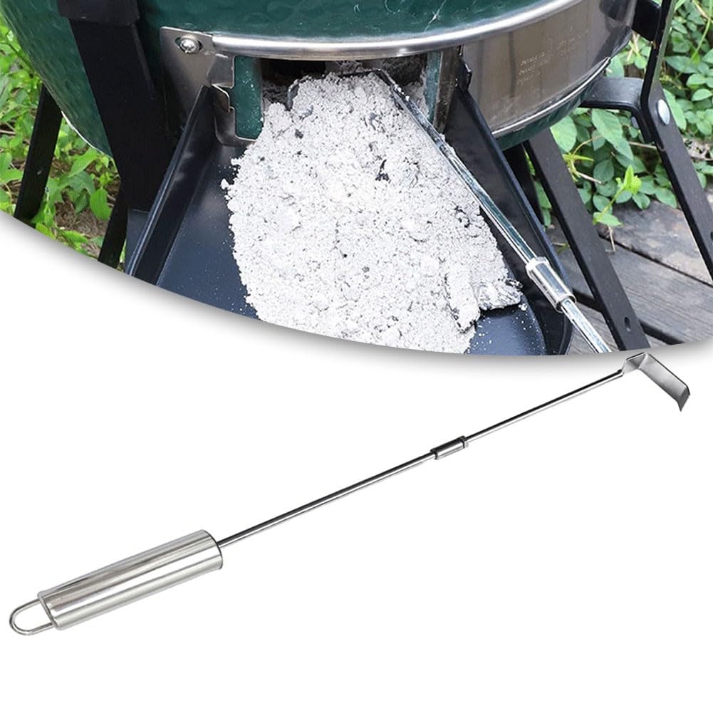 EasyByMall Râteau à cendres de barbecue en acier inoxydable pour Kamado Joe, barbecue à charbon et poêle à bois, 45,7 cm pour enlever efficacement les cendres
