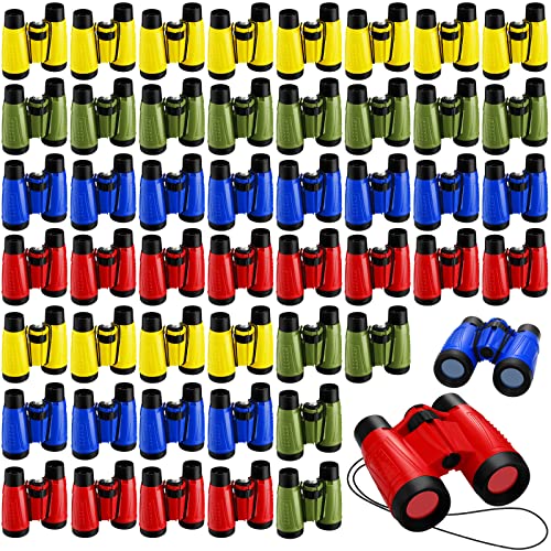 Jiuguva 50 Pack Binoculars Small Compact Binoculars with Neck Strap Camping Party Favors Nature Exploration Toys for Bird Watching Hiking Camping Travel Learning(Multicolor)