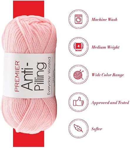 Miniatura 3 de Premier Yarns Everyday - Ovillo de lana suave que no forma bolitas, 3.5 onzas, peso medio #4, paquete de 3 unidades con marcadores de puntada