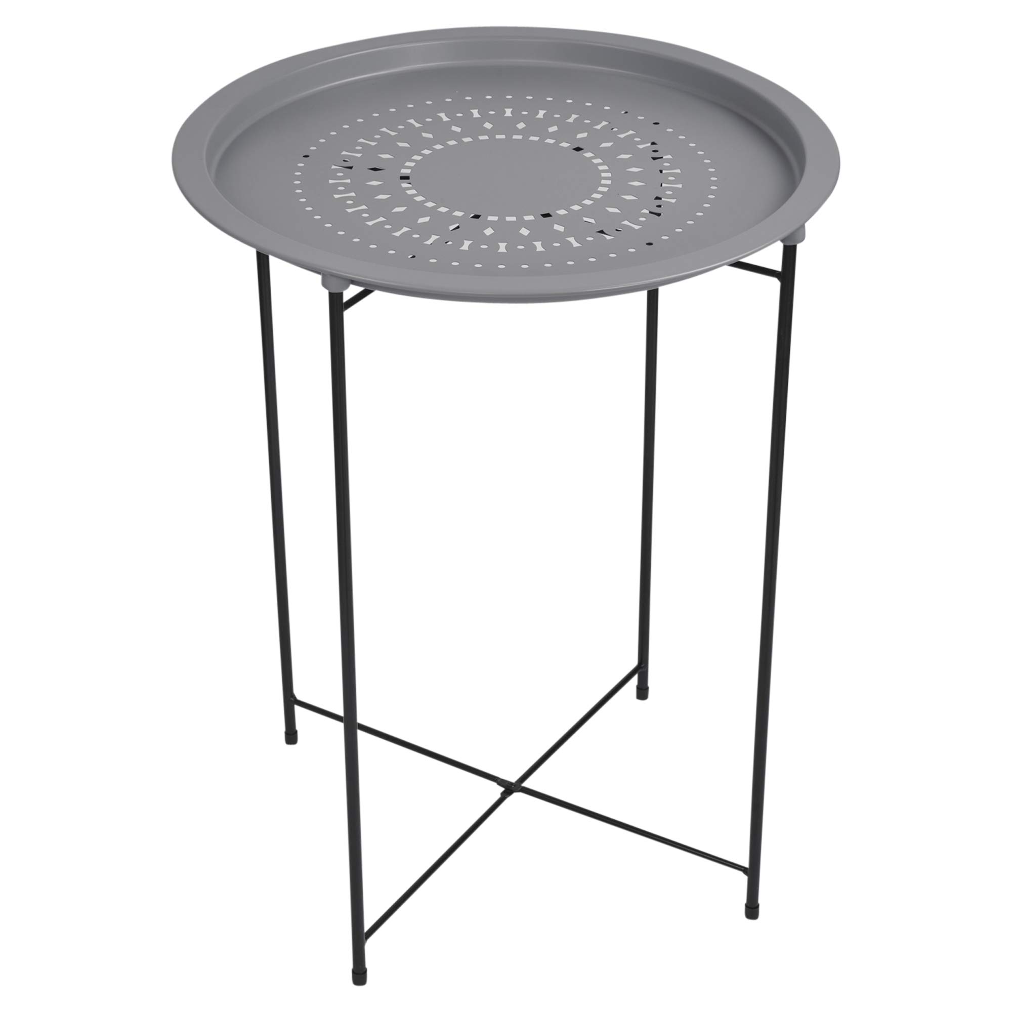 URBNLIVING Folding Metal Round Bistro Coffee Table (Grey)
