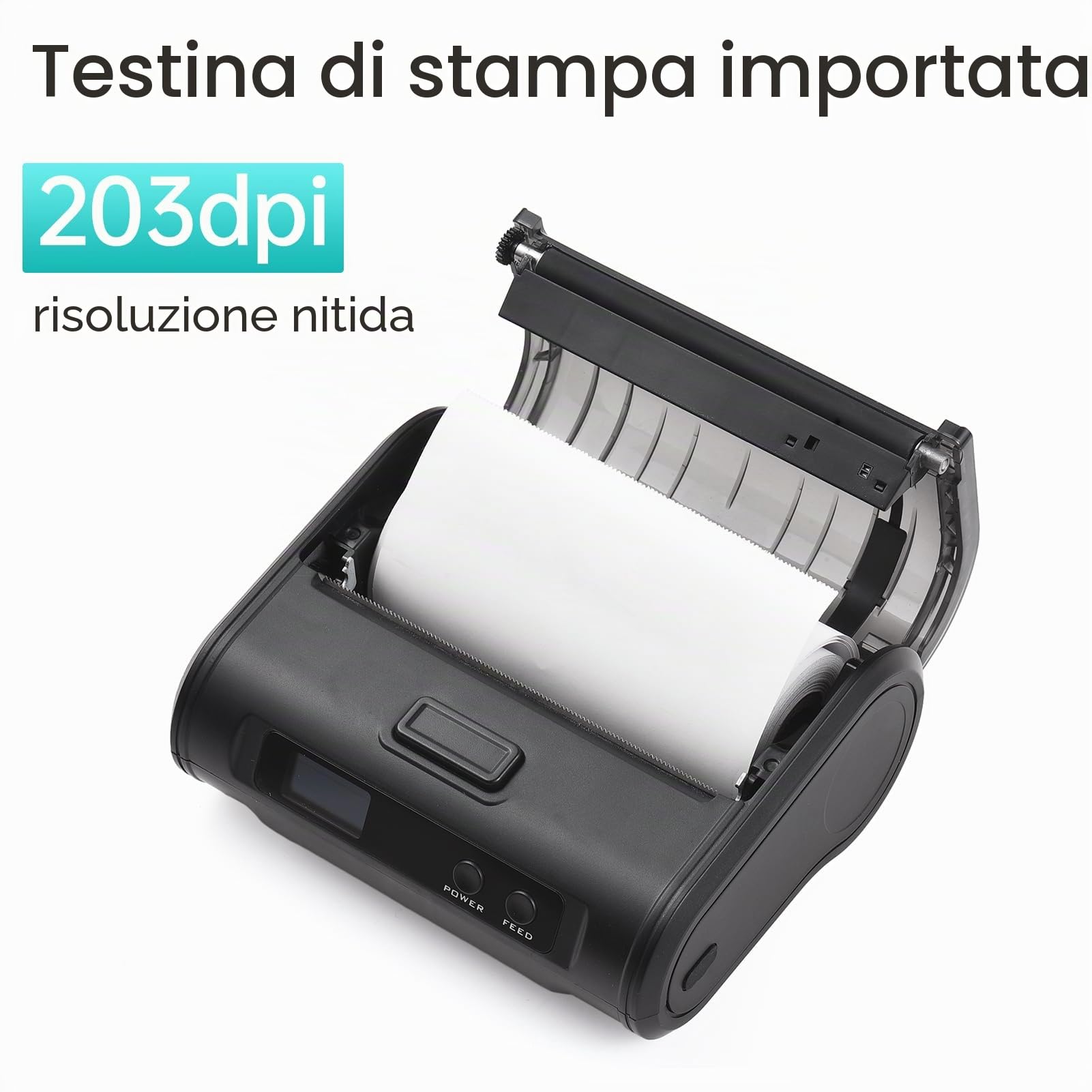 Stampante termica wireless per ricevute Stampante portatile portatile da 4 pollici 110 mm 203 dpi Stampa nitida Connessione BT+USB per il mercato delle piccole imprese Alimentari Supporta carta