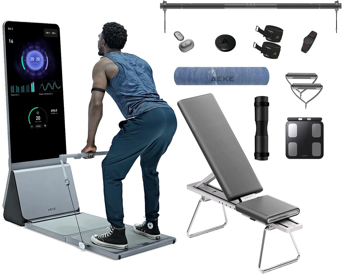 AEKE K1 Smart Home Gym System+Barbell Squat Pad+Yoga Mat