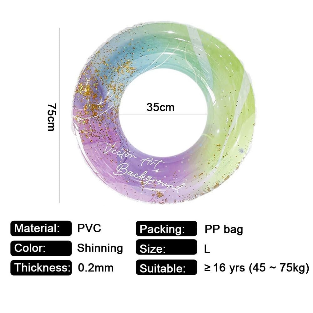 YOBOKO Thick Swimming Ring for Girl Boy Kid Children Colorful Inflatable floating Ring Sparkling Swimming Circle Pool Floats Durable Underarm Swim Ring for Adult Women Men (Colorful - Image 2