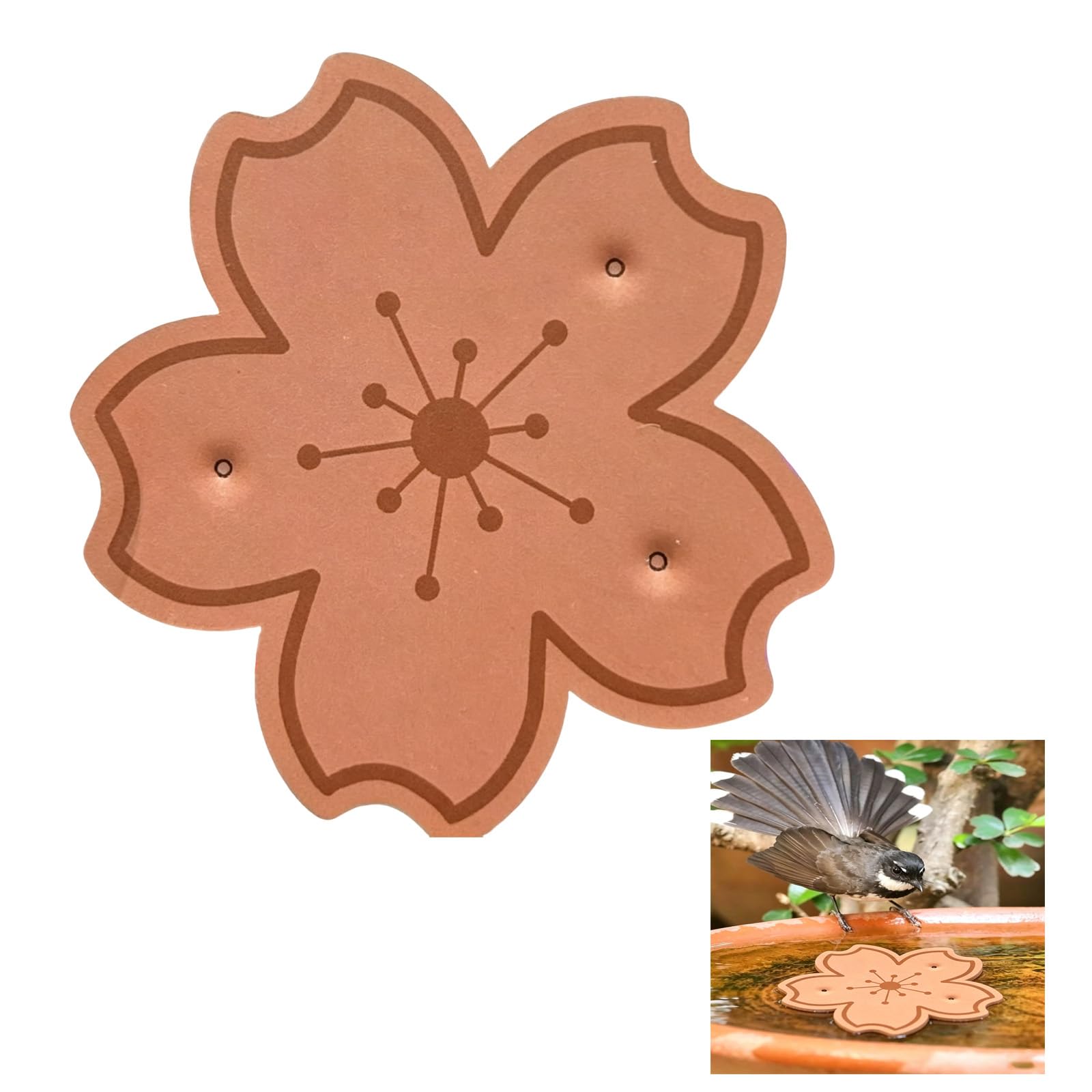 Copper disc for bird bath 3.94in Flower Shape Triple-Point Support bird bath purification disk Suitable for outdoor bird baths and fountains keeps water clean Copper bird bath Suitable for all seasons