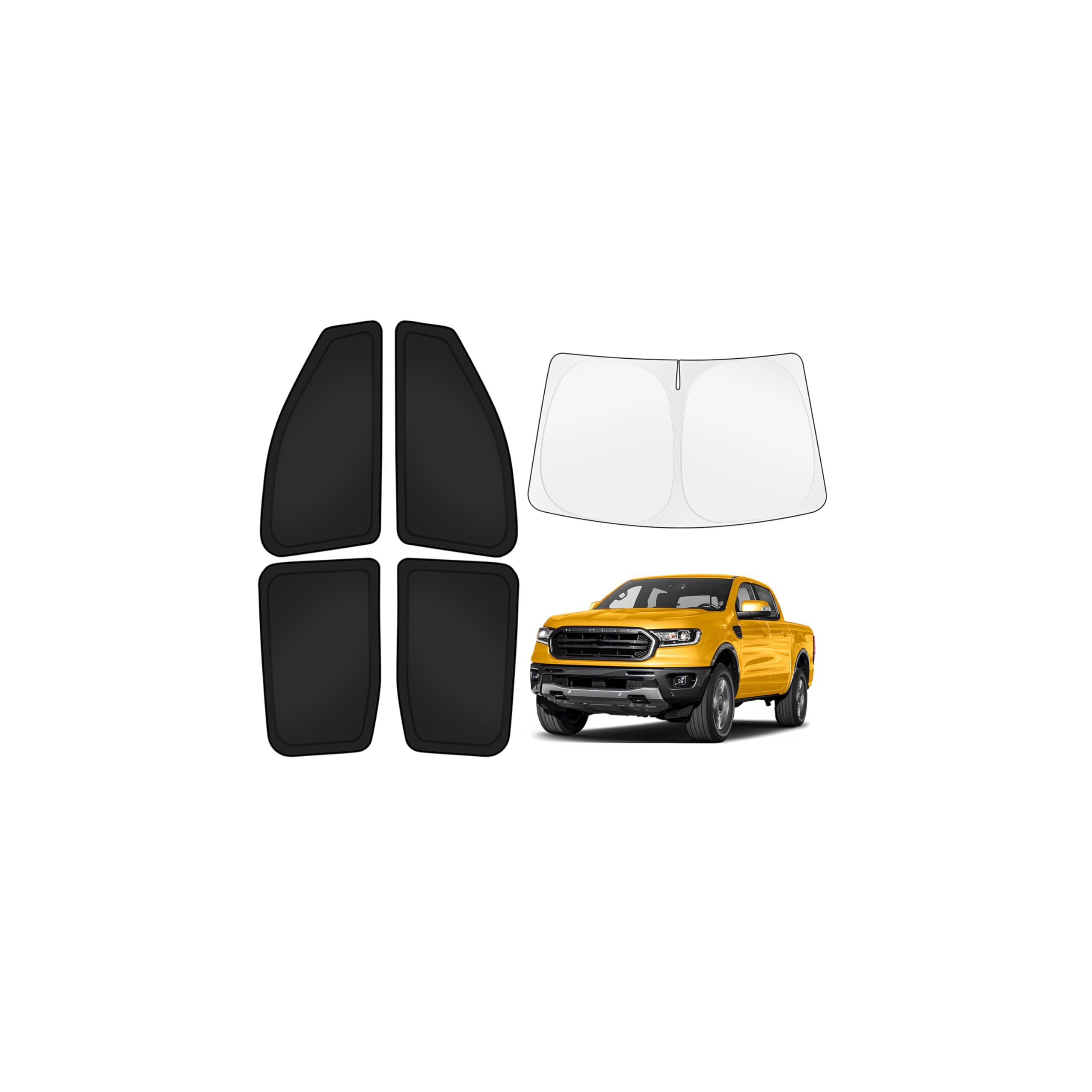 KUST Car Window Shades for Ford Ranger 2019-2025 2026 4-Door Windshield Sun Shade Side Window Cover UV Block Privacy Protection Ranger Accessories for Camping Blackout Rear Back Full Set 5PCS