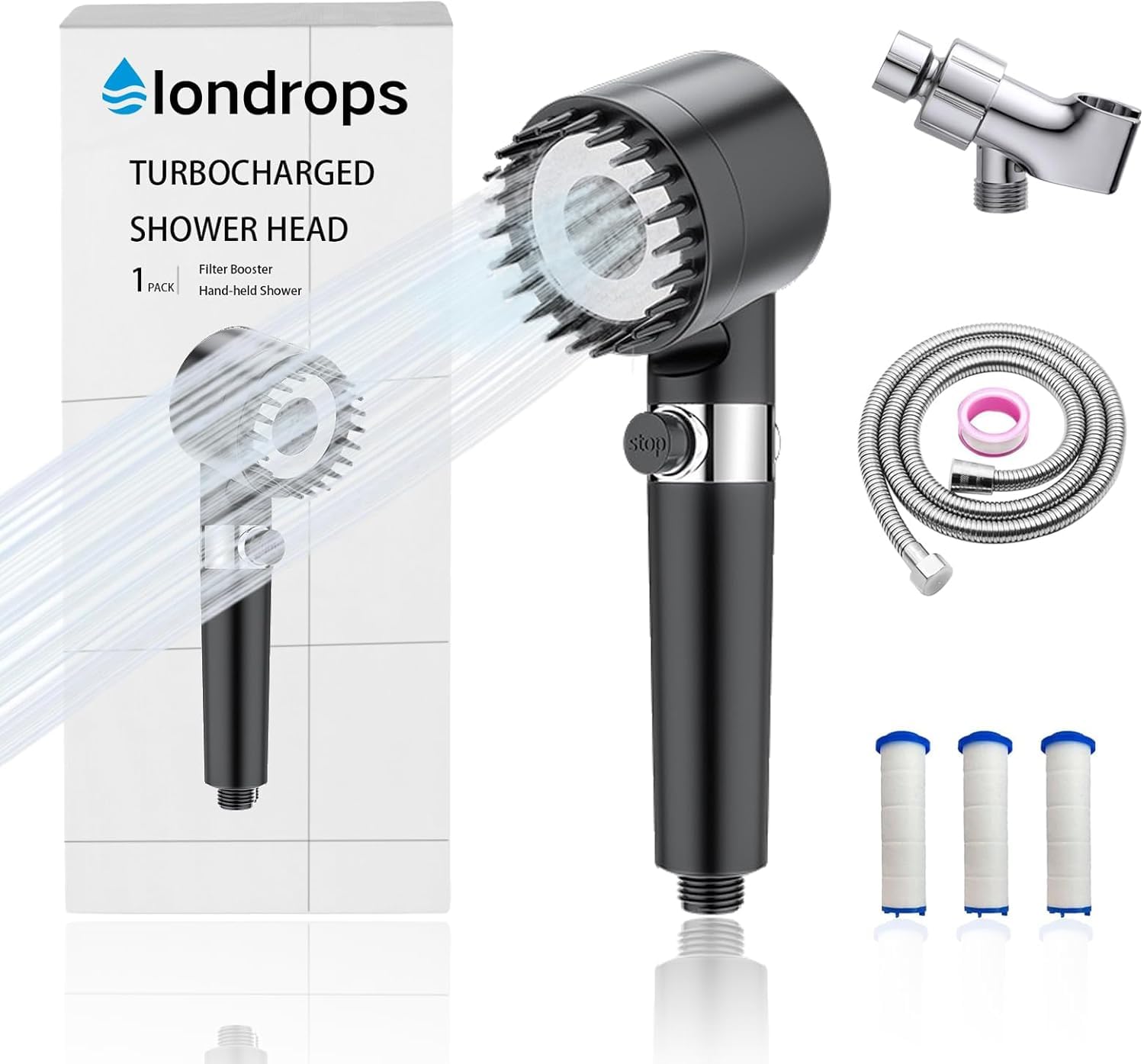 Photo 1 of Iondrops Filtered Showerhead High Pressure Handheld Hydrojet Nozzle Kit for Men, Women, Children and Pets.