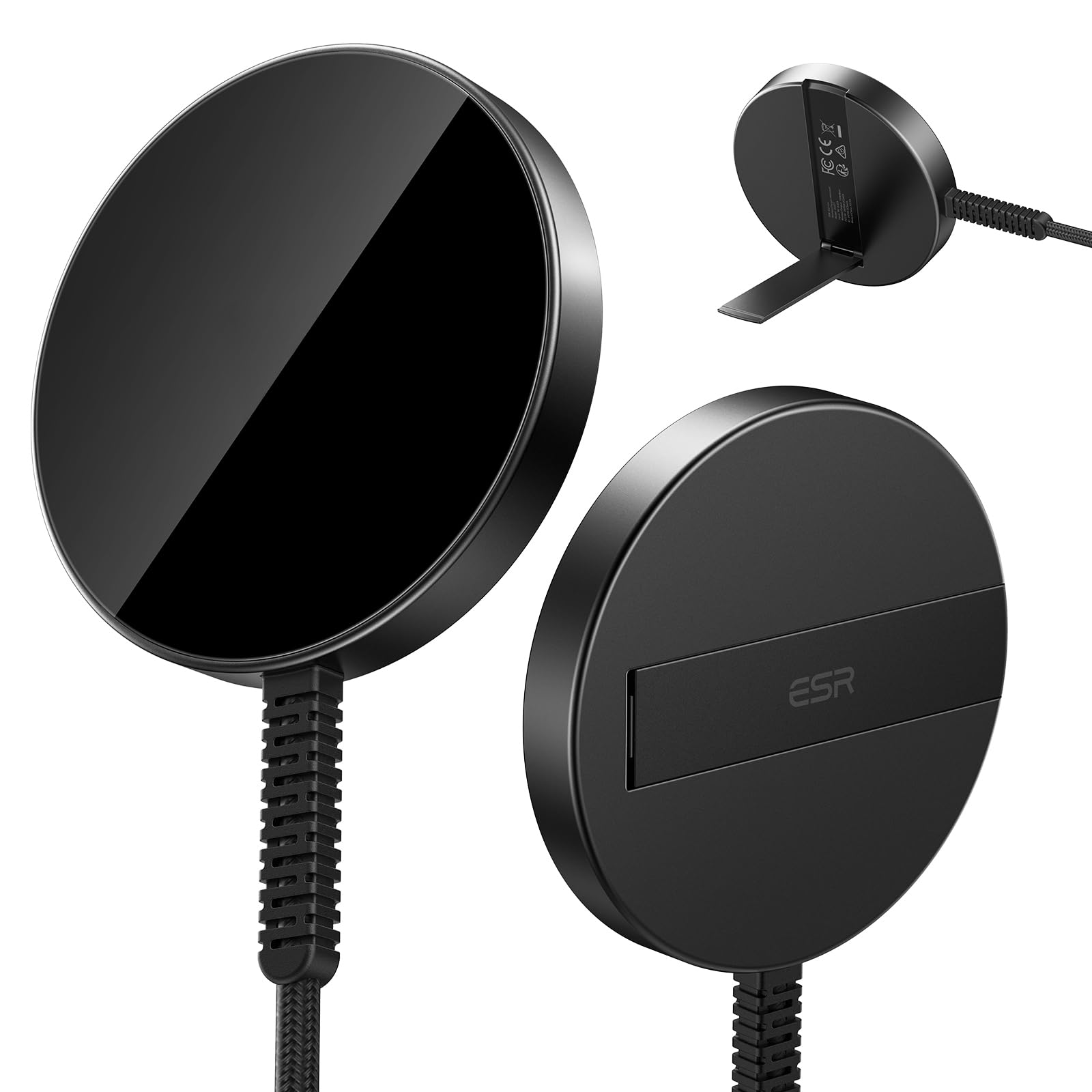 ESR for Magsafe Charger with Kickstand, 15W Wireless Charger for iPhone 15/14/13/12, AirPods 4/3/Pro/Pro 2,Galaxy S25,Strong Magnetic Charging Pad with Type-C Cable,Black