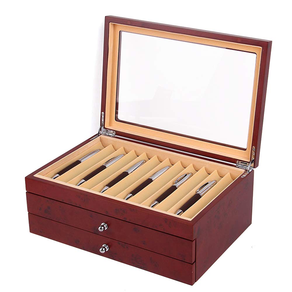 34 scomparti in legno, portapenne a 3 strati, in legno, 31 x 21 x 12,5 cm