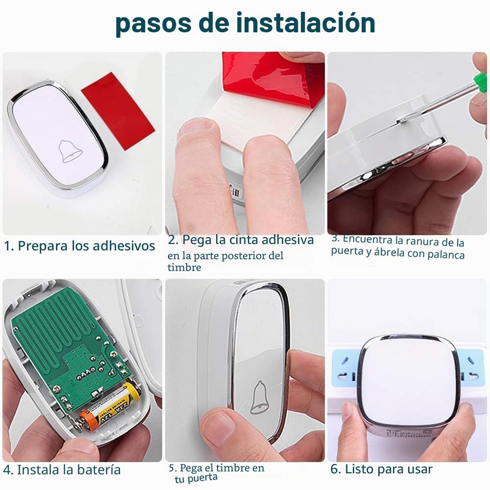 Timbre inalámbrico Hospaop Timbre de Puerta de 300 Metros de Alcance, Timbre inalámbrico Impermeable con LED Flash 36 Tonos de Llamada 4 Niveles de Volumen para hogar, Oficina, etc