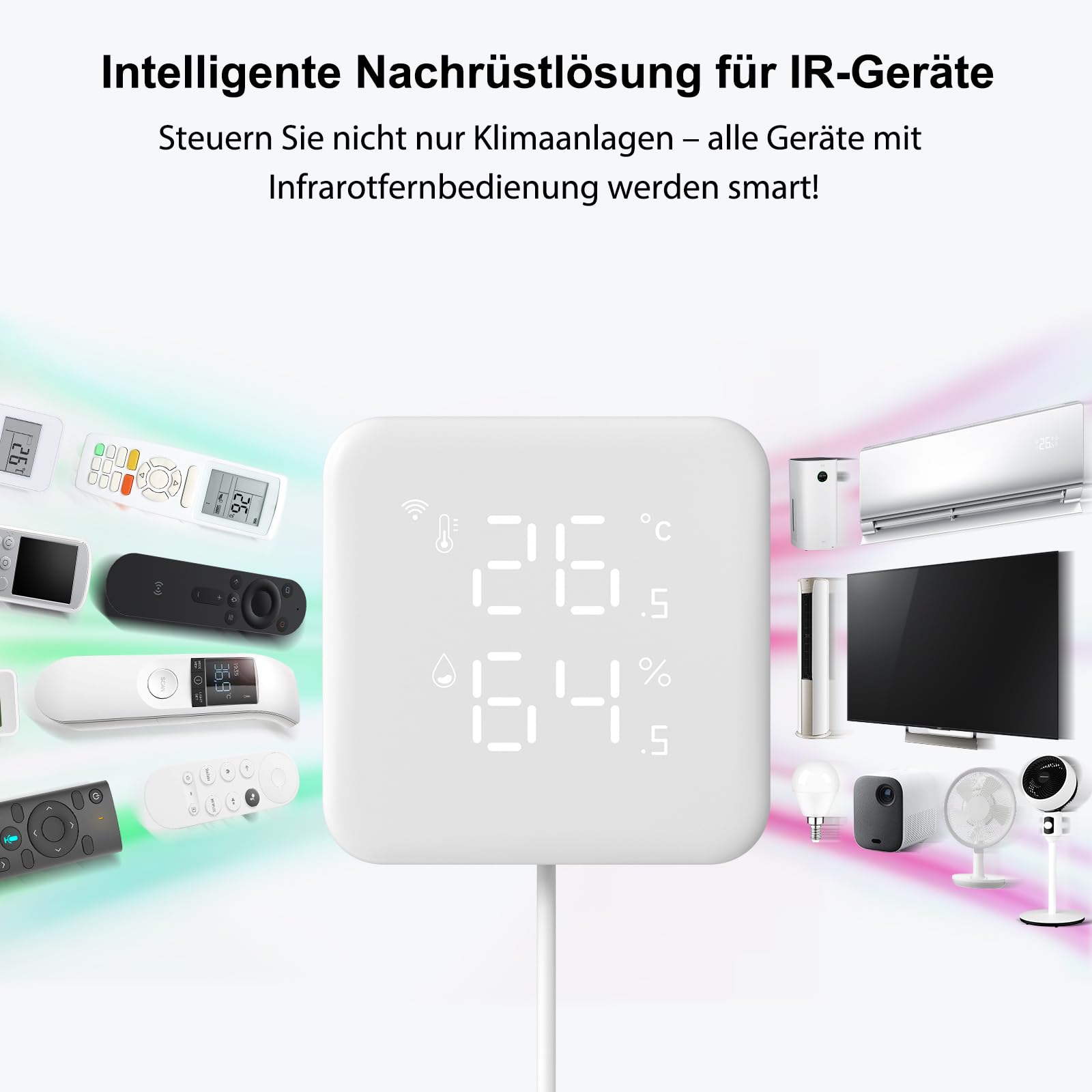 Smart Klimaanlagensteuerung für Split-, Fenster- & Mobile ACS, mit WLAN Thermometer Hygrometer, automatischem Komfort & Energieersparnis, 60-Sekunden-Installation, kompatibel mit Google & Alexa
