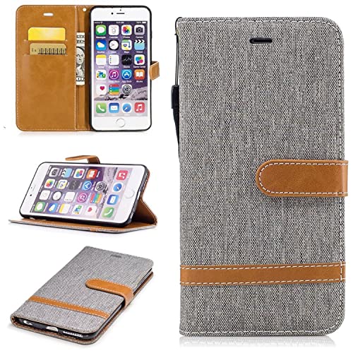 Étui iPhone 6 Plus König Design en cuir synthétique gris tissu avec porte-cartes