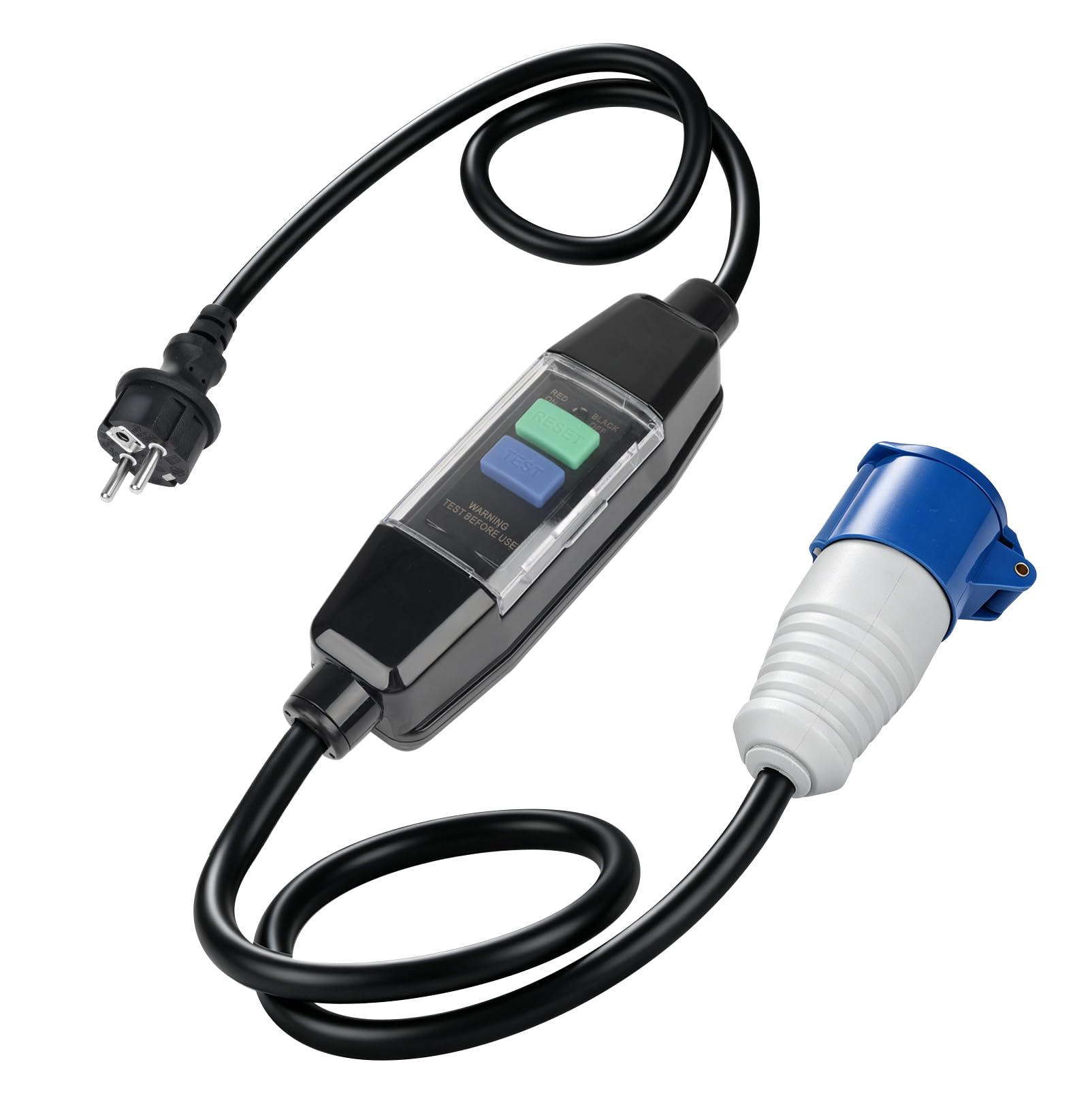Adapterkabel 300 cm Schuko auf CEE mit Fehlerstromschutzschalter, CEE Stecker Verlängerungskabel IP44/IP55, 3x2.5mm² H07RN-F Neoprenkabel, Strom Adapter Campingstecker Adapter Set für Camping