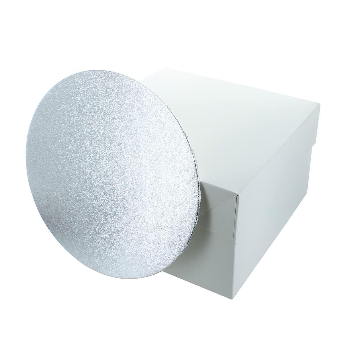 Culpitt 10" (25cm) Round Silver Cake Card & White Box Combo, 3mm Turned Edge Board and for Sponge Cakes Muffins, Cupcakes