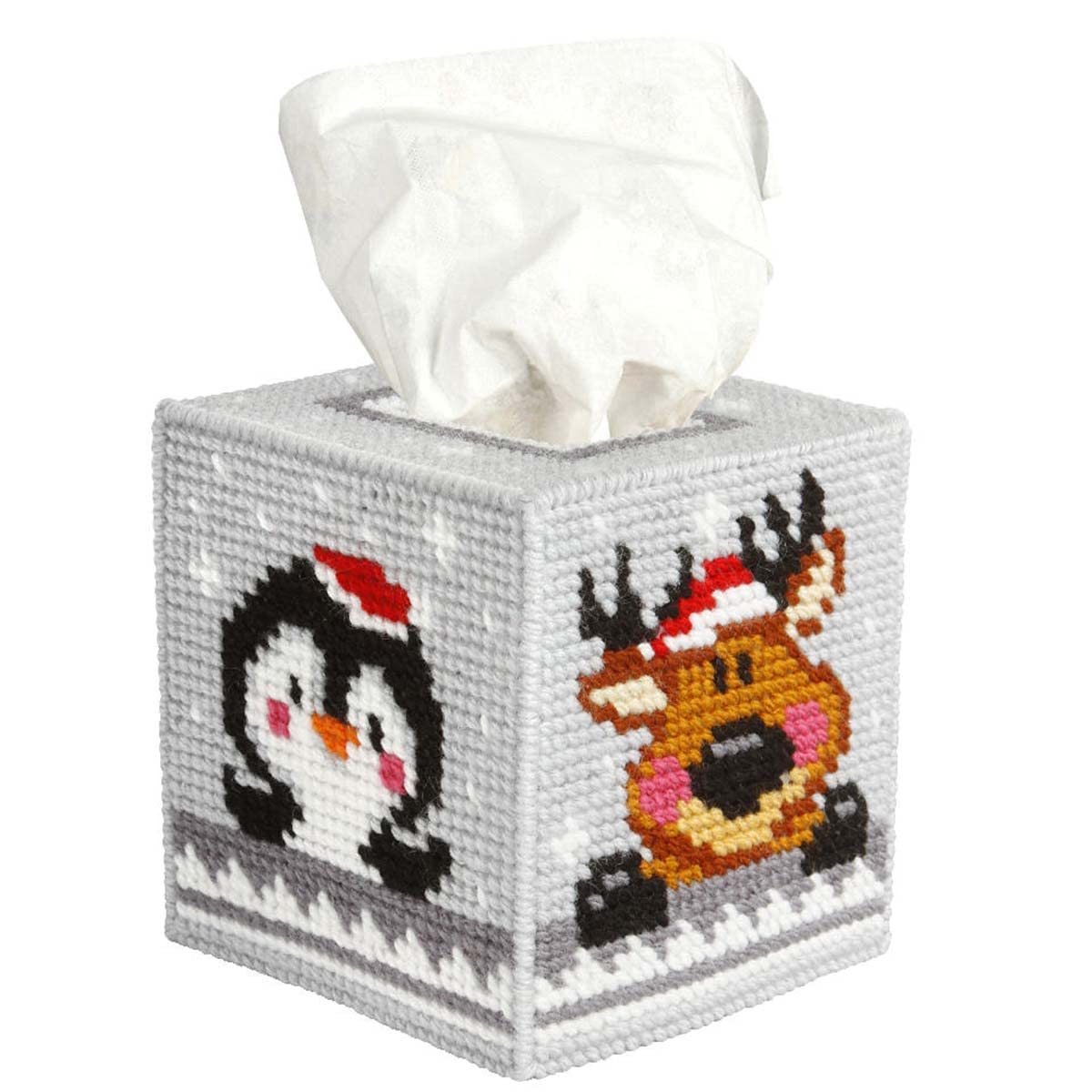 EMB KIT T/BOX PETS - Needlepoint Kit: Tissue Box Cover: Winter Pets - Orchidea