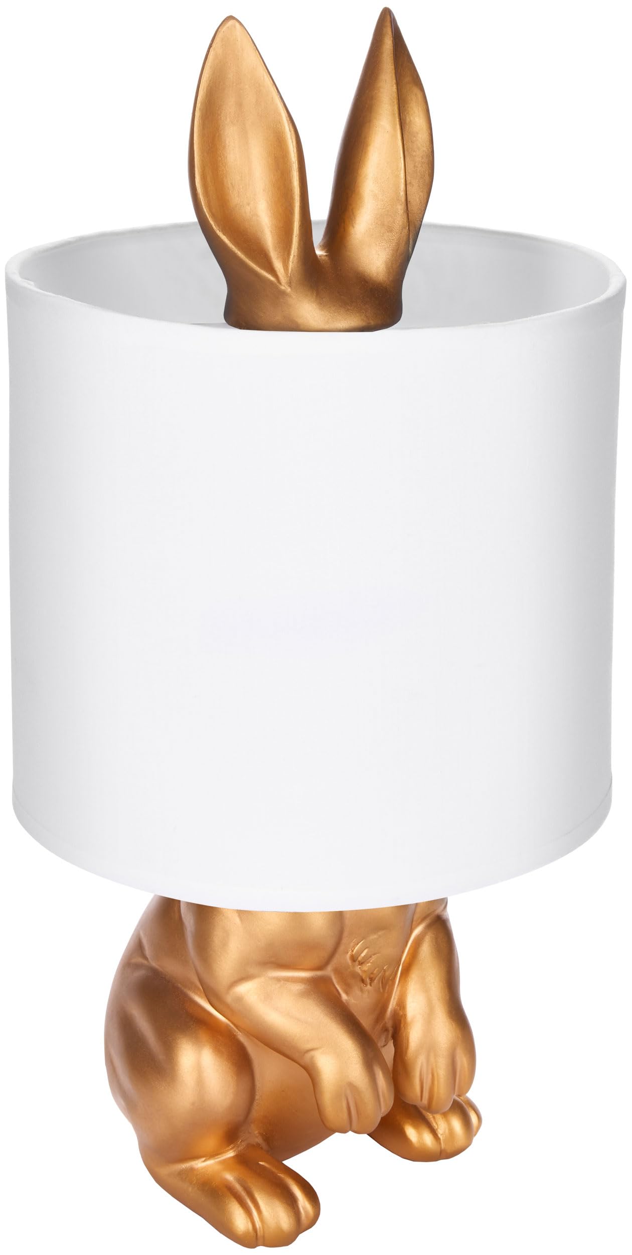 BRUBAKER Tisch- oder Nachttischlampe Goldener Hase - Tischleuchte mit Keramikfuß und Stoffschirm - 42 cm Höhe, Weiß Gold