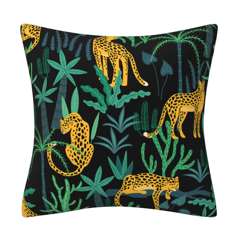 Cushion Covers Leopard Palm Tree Cushions with Covers Included Cotton Linen Pillow Cases Invisible Zipper Pillow Case Livingroom Pillowcase Cushion Cover Soft Pillow Cover 80x80cm/1 Pack