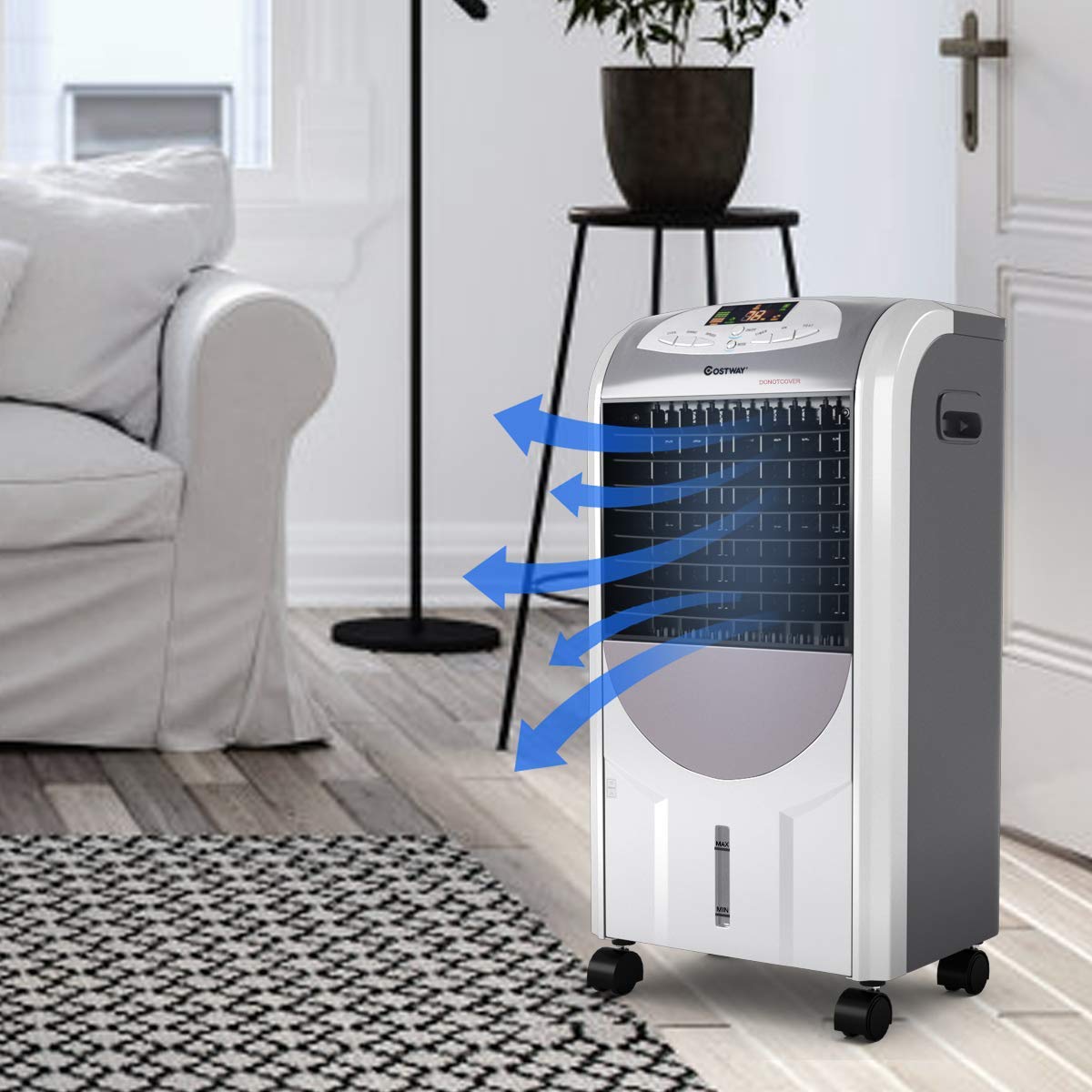 Multigot 5 In 1 Air Cooler, Purifier, Humidifier, Heater & Fan, Air Conditioner with 8 Hours Timer and Remote Control, 7L Water Tank