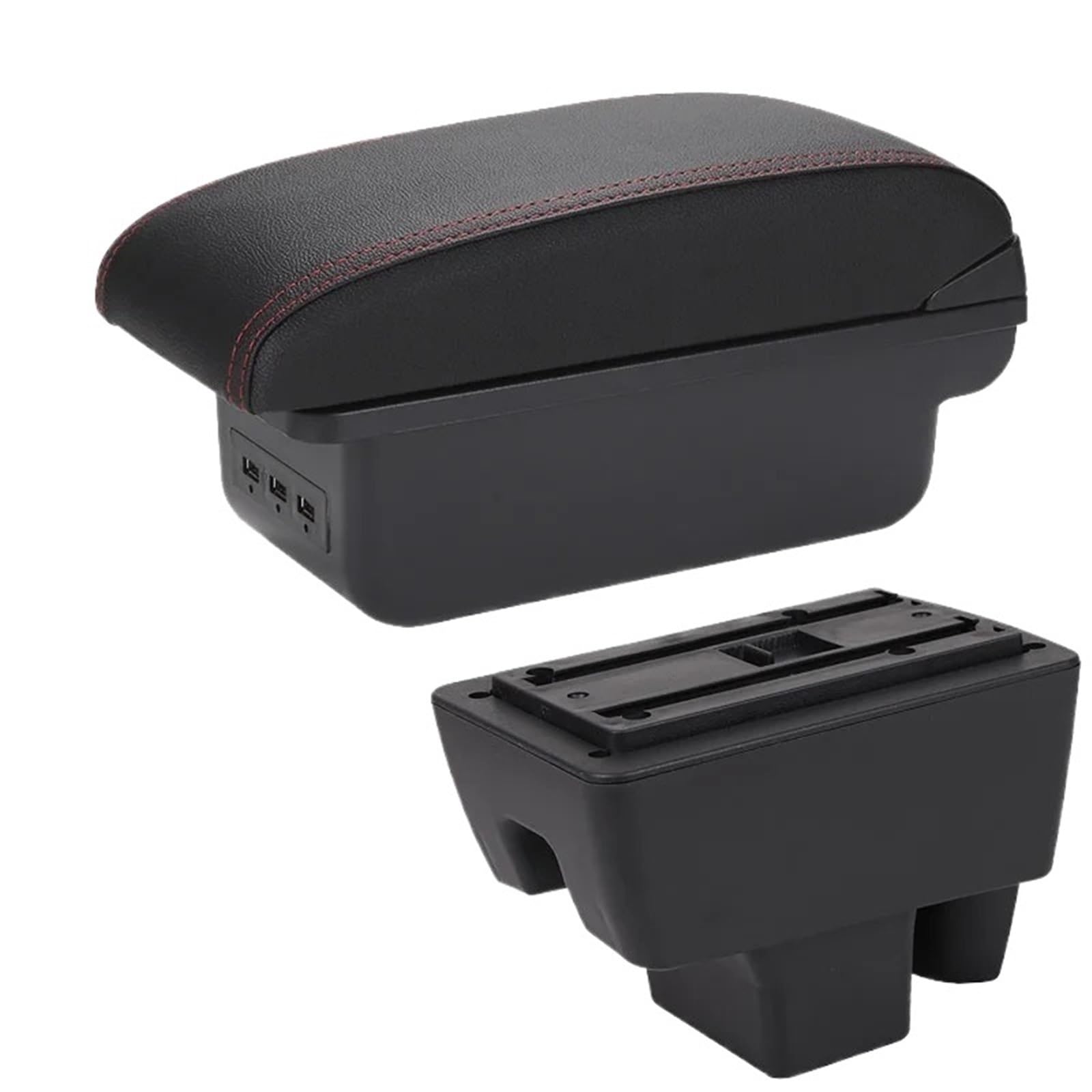 NOKRGQW Car Armrest Box For Polo For Skoda For RAPID Car Armrest Box Retrofit Interior Details Storage Accessories(B1 Black red 3USB)