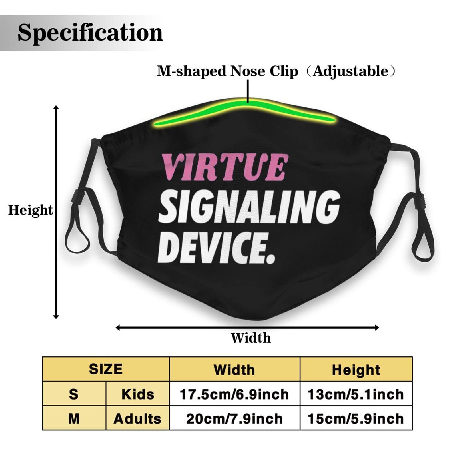 Virtue Signaling Device Face Mask Adult Reusable Dust Masks Outdoor Black