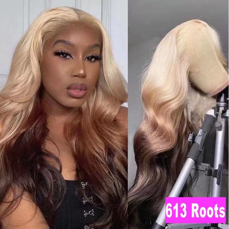 RONGDUOYI Neon Green Wigs for Women Free Part Synthetic Lace Front Wig Ombre Color Black and Green Wigs Glueless Natural Hairline Daily Use Cosplay Wig: 613 Ombre Brown