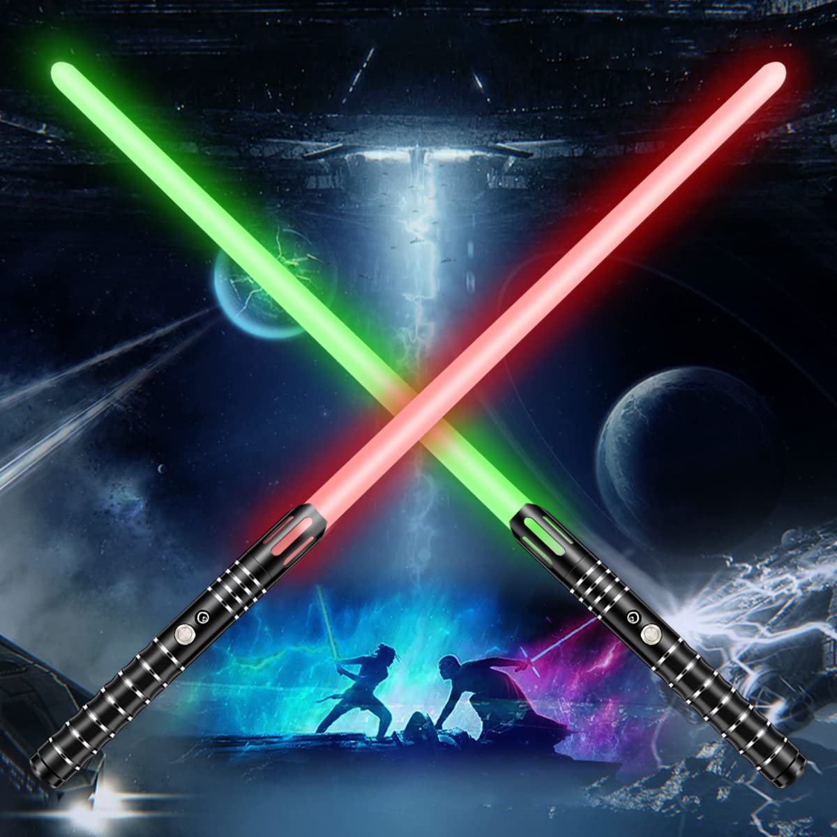 Your's Bath Light Saber RGB 10 Color Changing LED Lightsaber Force FX Heavy Dueling Lightsaber with Sound and Flash Effect Luminous Saber Child and Adult Gift (Black/10 color)
