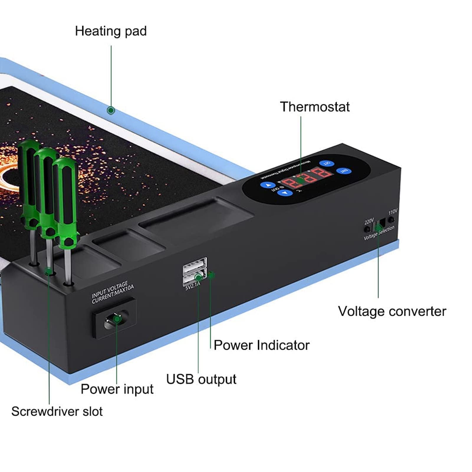 Piastra Riscaldata Per Separare Schermi LCD Di Cellulari E IPad – Tappetino In Silicone Con Doppio Strato E Luci LED (295x210mm)