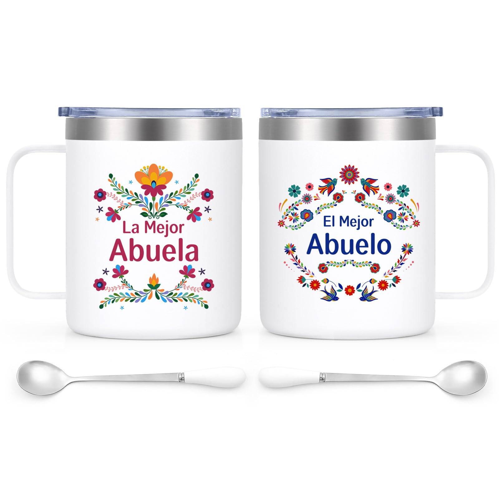 QtencasRegalo de Navidad de los abuelos, La Mejor Abuela El Mejor Abuelo Stainless Steel Coffee Mug Set in Spanish, Christmas Gift for grandparents, Regalos de Aniversario Para La Nueva Abuela Abuelo