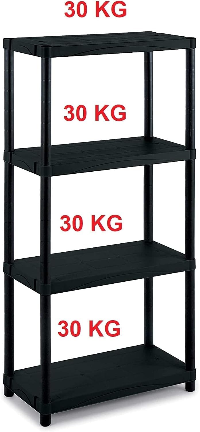 Megashopitalia Scaffale Modulare a 4 Ripiani da Interno in Plastica 30kg per Ripiano (L70xP30xH133 cm)