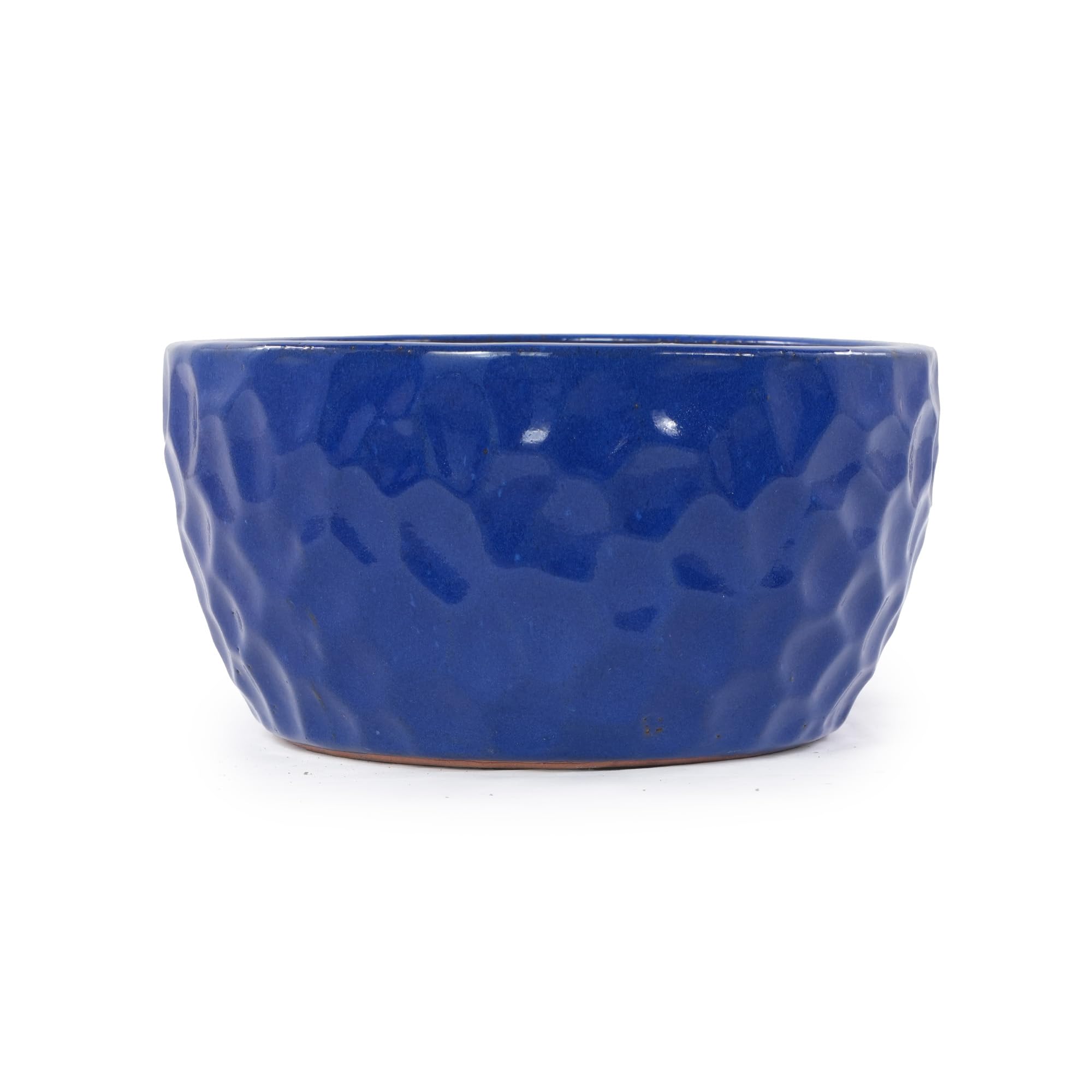 3-teiliges Keramik Pflanzentopf with Ablaufloch, 24.50/ 30,50/38 cm, Blau | Gehammerte Oberfläche, flacher Blumentopf