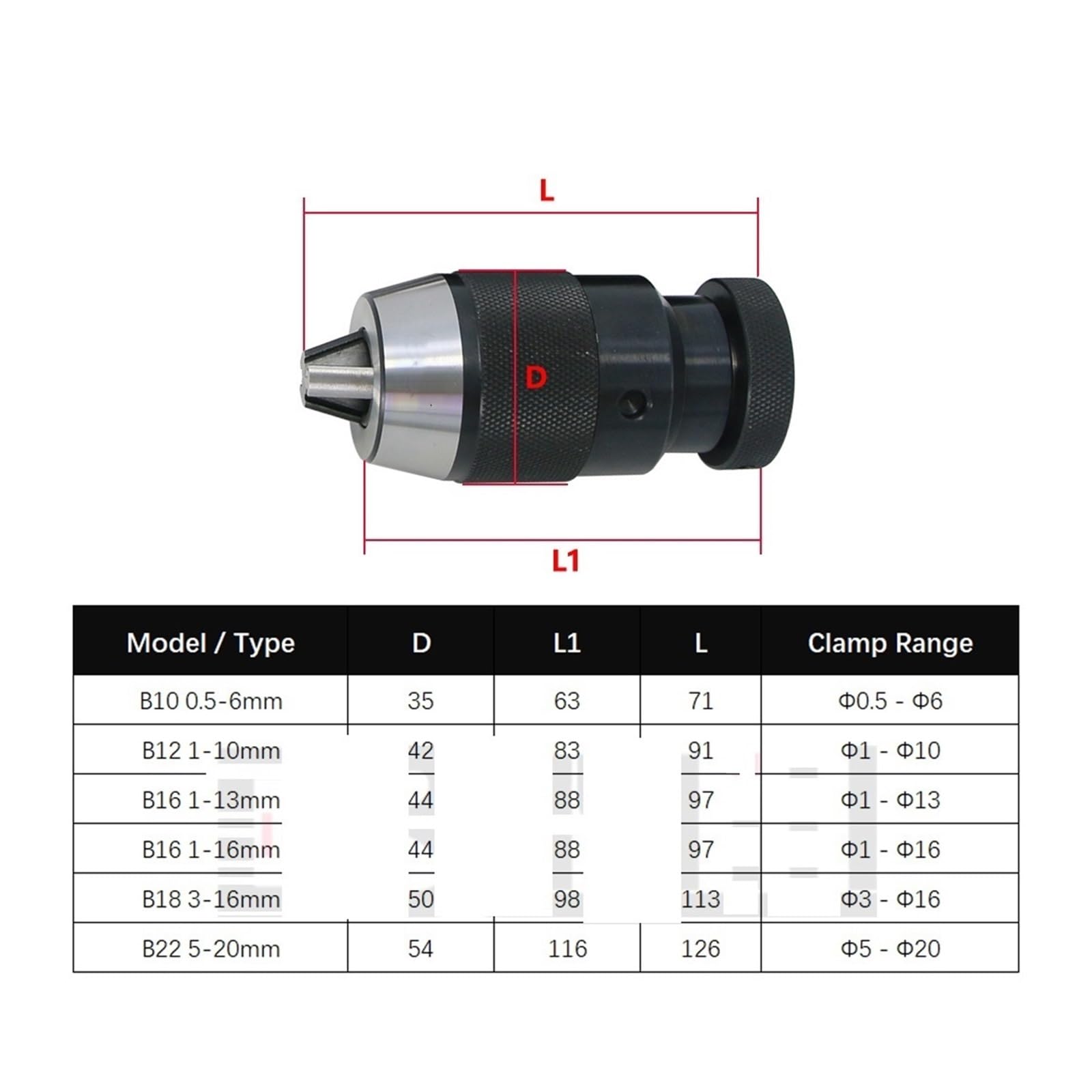 Pinzas de apriete automático B10 B12 B16 B18 B22 C6 8 10 12 16MT1/MT2/3/4 Juntas universales de Varilla cónica(B10 0.5-6mm)