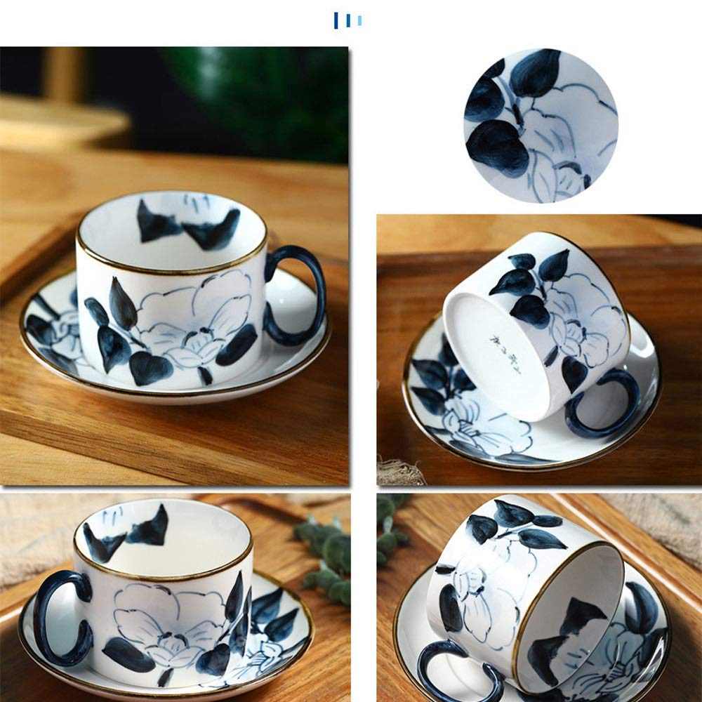 Kubek do kawy - ceramiczny zestaw filiżanek do kawy i spodków, 200 ml niebiesko-białe porcelanowe kubki do latte kubki do cappuccino z uchwytem filiżanka do herbaty para