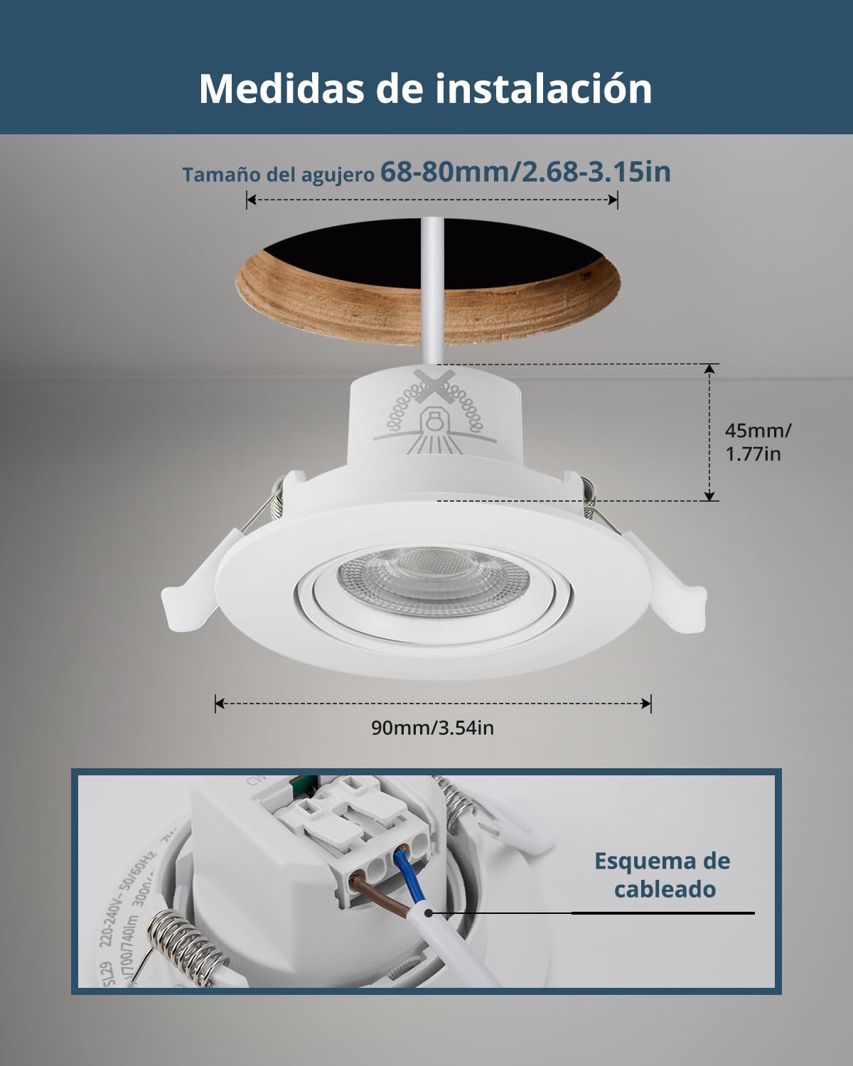 Schiele Focos LED Interior Techo IP65, Downlight LED Techo Empotrable 7W 230V, Corte 68mm - 80mm Luz Cálida Luz Neutra Luces Frío, Ojos de Buey para Cocina Baño Habitacion, 20 Pack