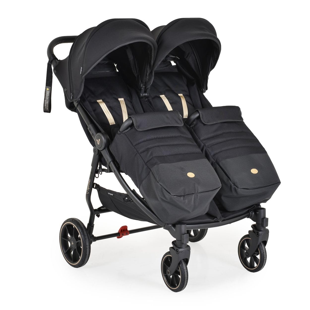Cangaroo poussette jumelle 2Gether, couvre-pieds, cadre aluminium, pliable, coloris:noires