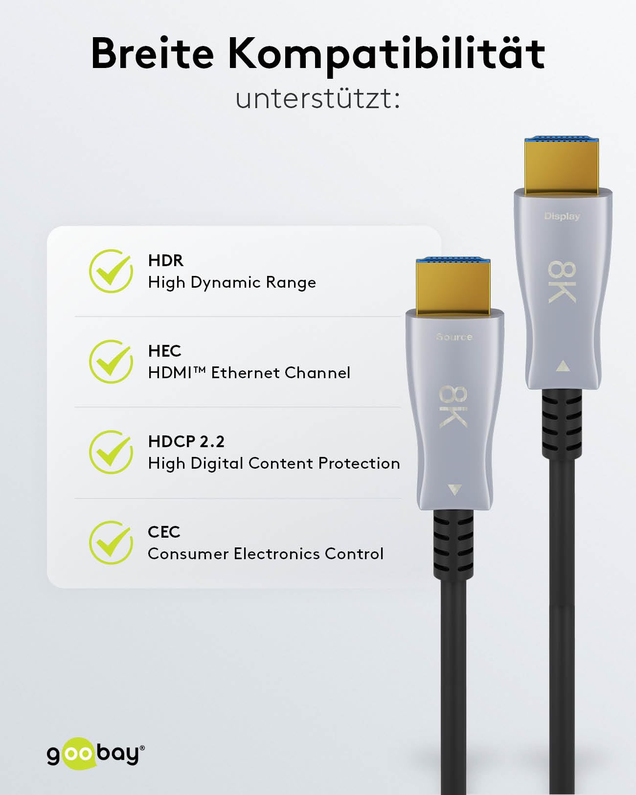 goobay 65559 HDMI Kabel 2.1 (AOC) 20 m / 8 K 60 Hz und 4 K 120 Hz Glasfaserkabel/Optisches HDMI Kabel für HDTV, Beamer, Projektor, Monitor etc. / Aktives AV Kabel