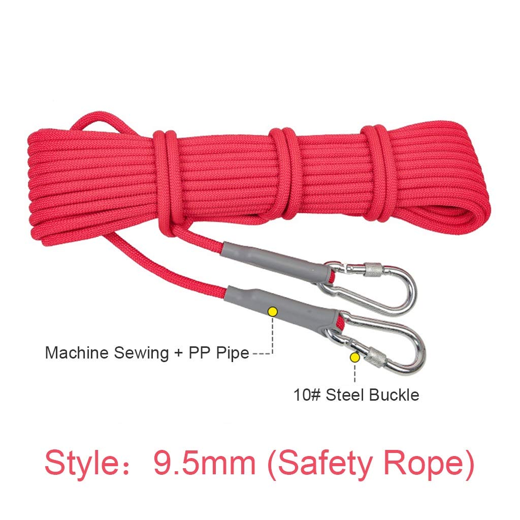 Kletterseil 9,5 mm lebensrettendes statisches Seil, Outdoor-Speed-Drop-Seil, Kletterseil, Hundeleine, Camping-Rettung, Karabiner, Abenteuerseil, feuerfestes Nylonseil (Größe: 30 m)