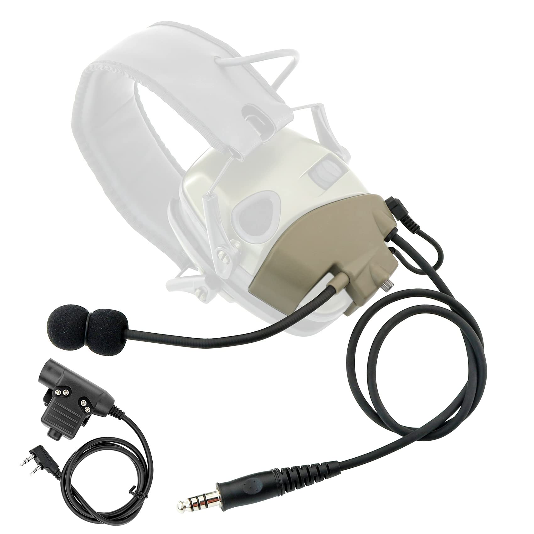 Microfono e PTT per cuffie Howard Leight Impact Sport con cancellazione del rumore Airsoft (Tan)