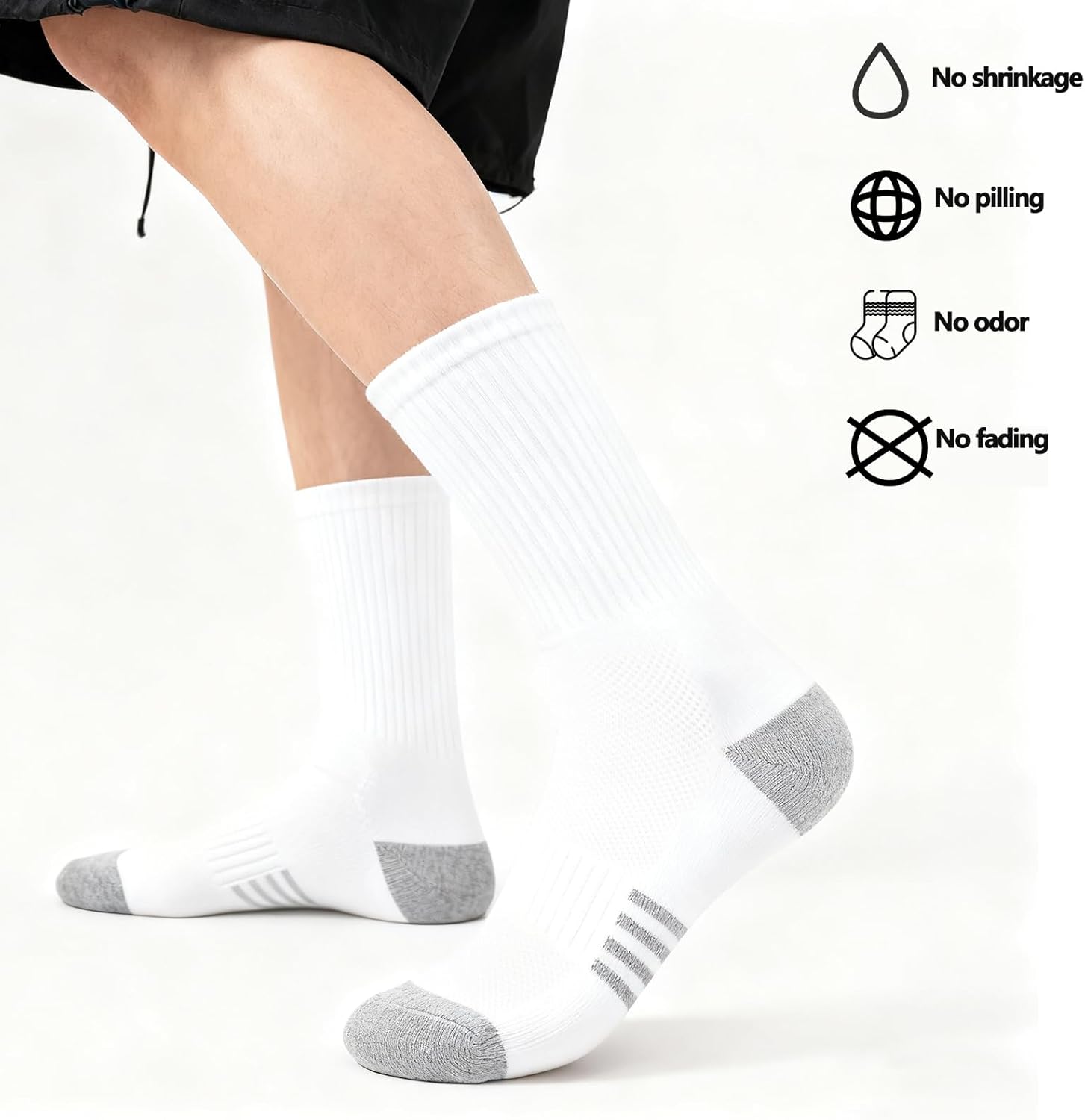 6 Pack Men's Athletic Cushioned Crew Socks - Cotton Cozy Running Socks, Moisture Wicking, Breathable Arch Support - Image 7