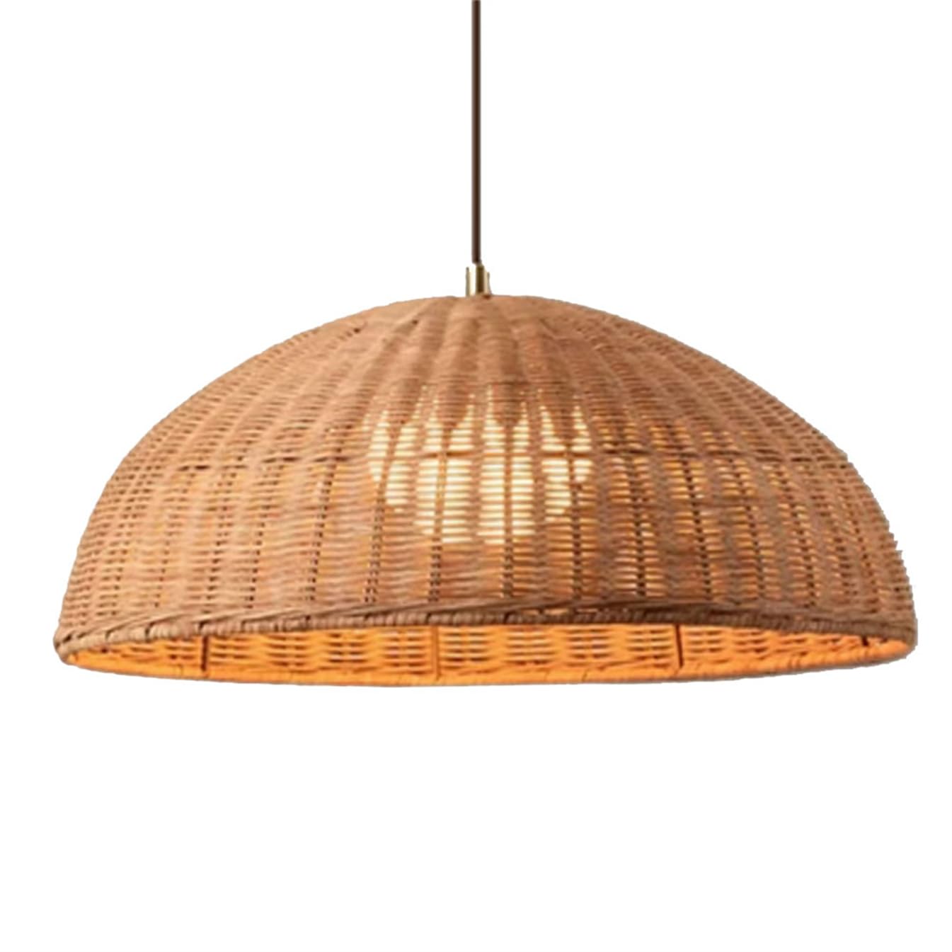 SHUANGZ Boho Coastal Rattan Basket Weave Hanging Light 17.7" Round Rattan Lantern Natural Color Rattan Shade Dome Beige Wicker Chandeliers for Dining Room Kitchen Island Decor Pendant Lights