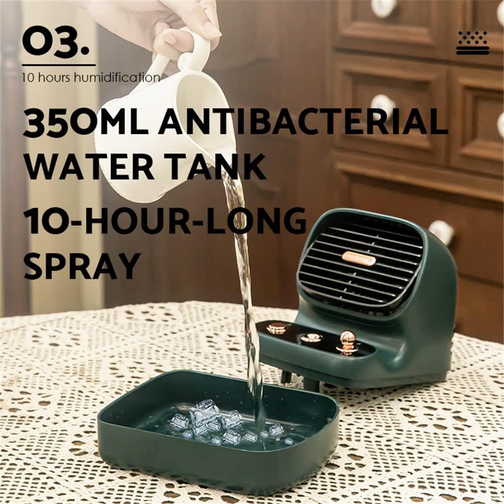 Desktop Portable Fan Table Fan Cooling Air Humidifier for Home Air Conditioner Air Cooler Rechargeable Electric Fan (Color : Green, Size : 12.4 * 16 * 15.6cm) (White 12.4 * 16 * 15.6cm)