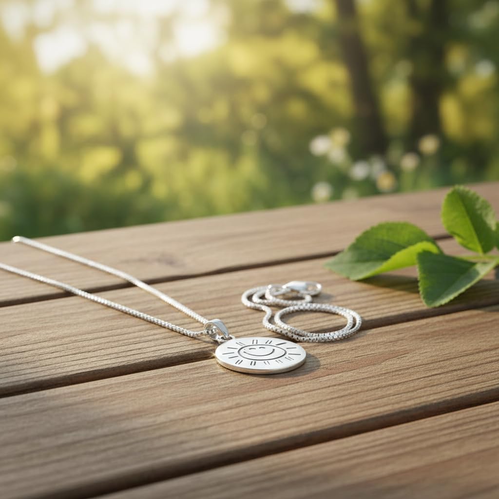 SILVERCLOSEOUT Sterling Silver You Are My Sunshine Necklace Happy Face Smiling Sun (Front) You are my Sunshine my only Sunshine (Back) Necklace Small Round Pendant