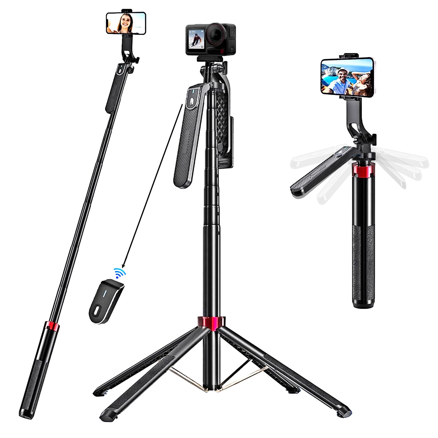 PEUJTEO 72-inch Selfie Stick Tripod,Expandable Phone Stand tripod for iPhone,Action Cameras,Pocket Camera.Content tripod for iphone Video Recording,