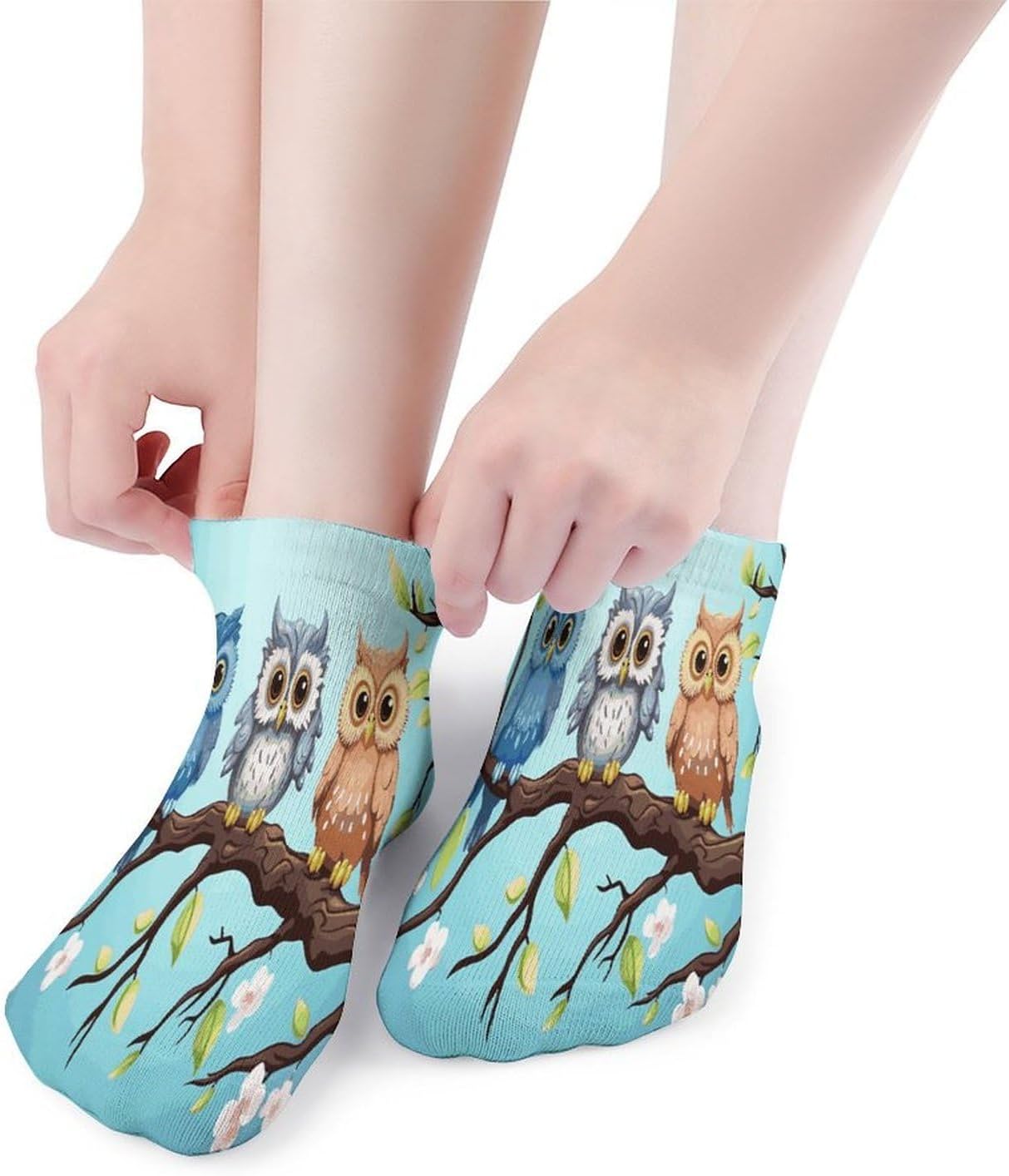 Owls on A Branch Ankle Socks for Men Women 5 Pairs | Comfortable Casual Low Cut Socks, Lightweight No Show Breathable Athletic Socks, Soft Mini Crew Socks for All Seasons