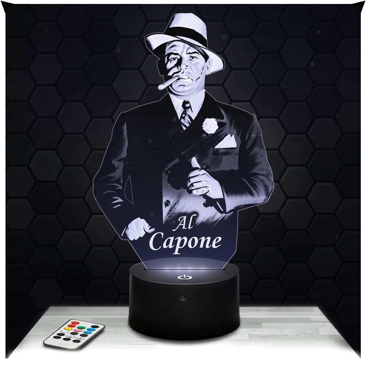 Lampephoto.fr - 3D Lamp A. Capone American Gangsters Scarface, Touch LED Night Light, 3D Hologram Effect, Christmas Birthday Gift Idea for Men Women, Bedroom Decoration Object