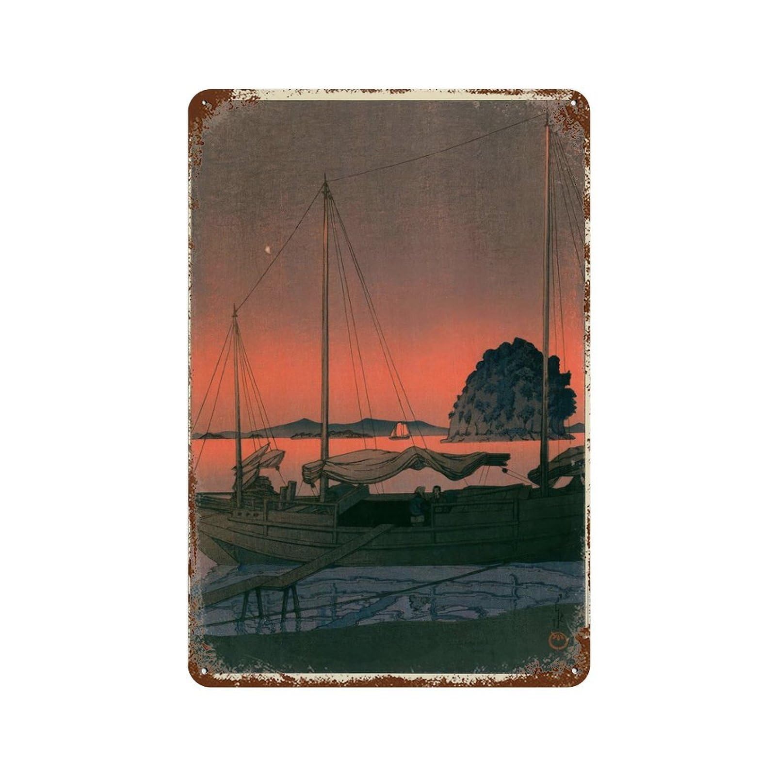 xiaoxiaoshen Harbour Sunset by Kawase Hasui Wall Decor Art Metal Tin Poster Modern Home Decor Art Home Bar Shop Decorations Vintage Sign 30x20cm