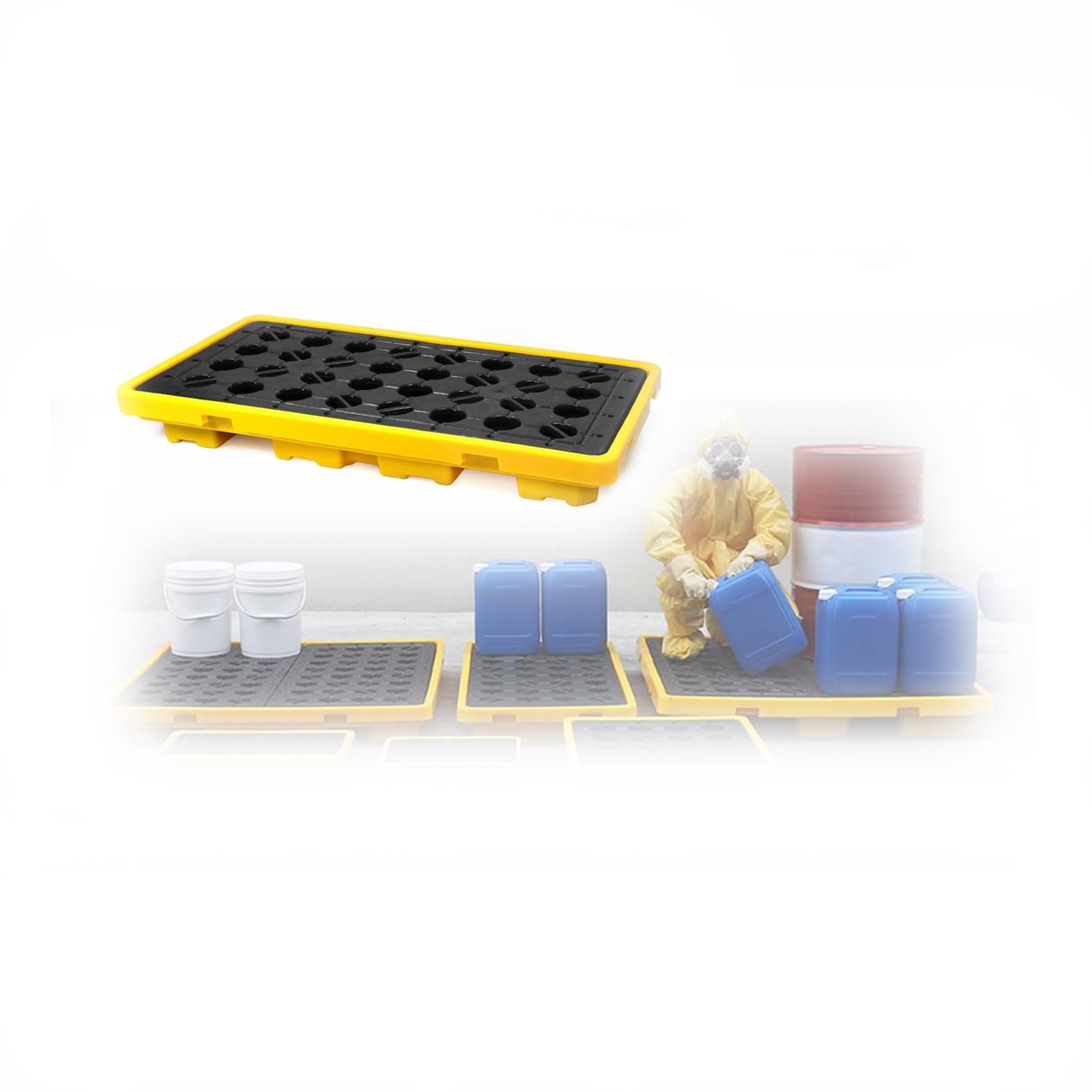 JKJZSALJ Lightweight Portable Spill Tray - Durable Plastic Oil Drip Containment Platform With Drainage Grating For Garage & Outdoor Maintenance,120x120x18cm