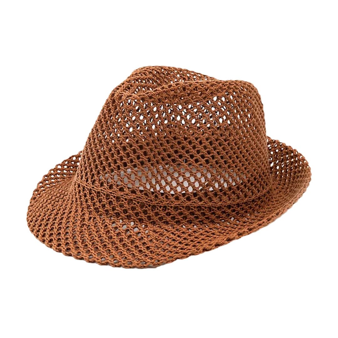 Cappello Panama unisex traspirante design a rete in cotone-poliestere materiale tesa compatta circonferenza testa Jazz Cap, Marrone, 7.125