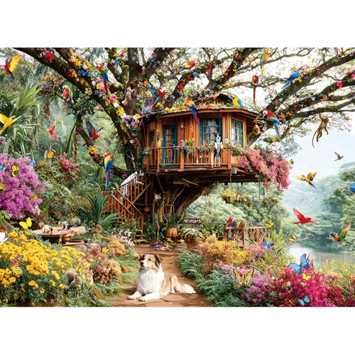 HQXXJW 500 Pieces Puzzle for Adults, Puzzles for Adults 500 Pieces, Rainforest Treehouse Dog Birds Nature Jigsaw Puzzle, Challenging Puzzle Perfect for Game Nights, 20.5 X 15 in by HQXXJW - Used condition - US$6.50