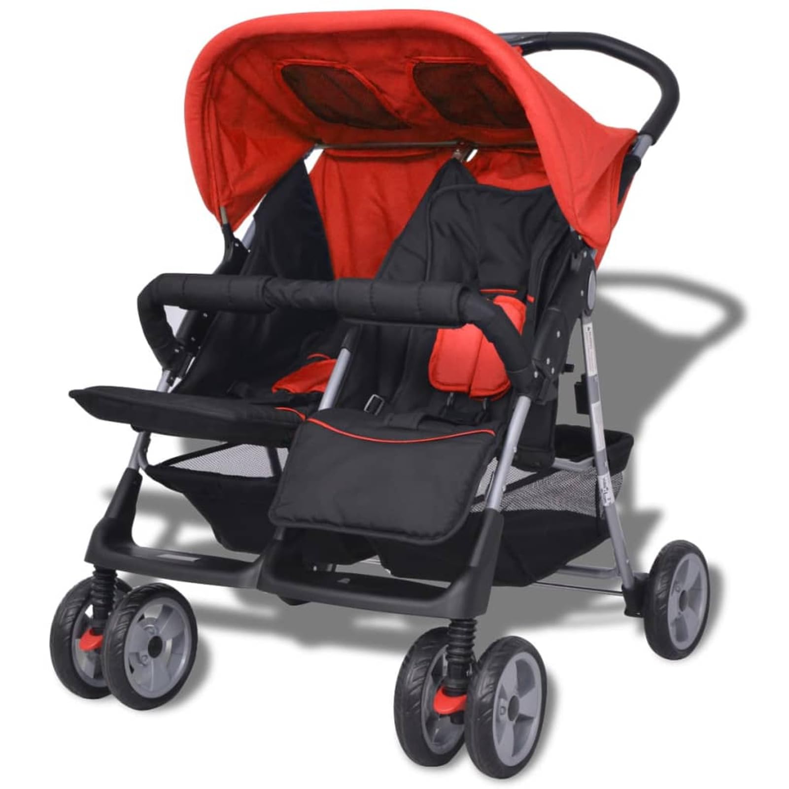 Gecheer Plegable Silla gemelar para Gemelos y Hermanos Carrito Gemelar Silla de Paseo Cochecito de Bebé Capacidad de Peso Rojo y Negro 93 x 68 x 103 cm,Type 1