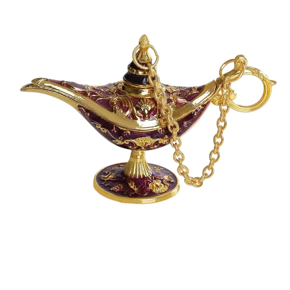 Huolimxun Vintage Enamel Aladdin's Magic Lamp Ornament - Zinc Alloy Gold-Plated Arabian Decor, Creative Wishing Lamp For Home & Party(Purple)